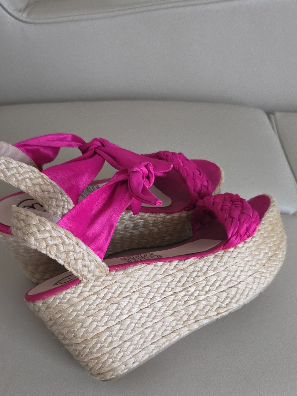 Women’s Bright Pink Braided Espadrille Wedge Sandals Size 7